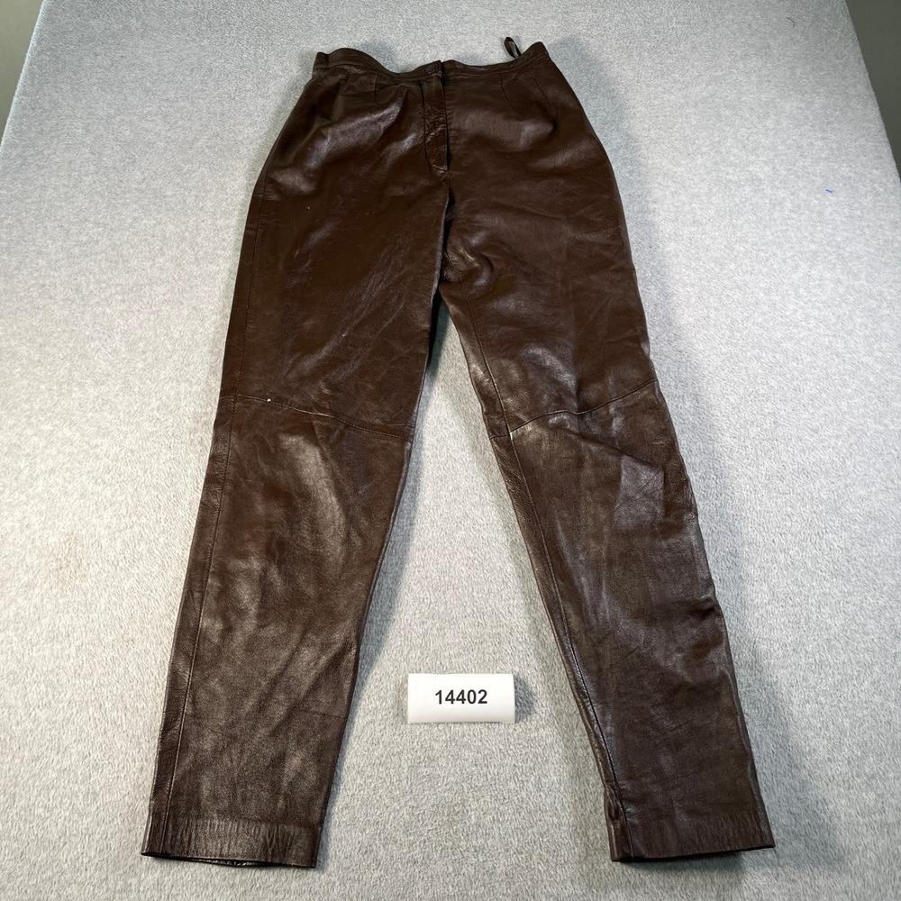 Evan Davies Leather Pants Women 6 Brown Good Vintage High Waisted Tapered Leg